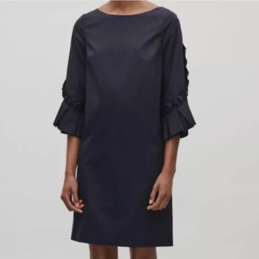COS Navy Blue A-Line Dress Statement Sleeves Size 4 Minimalist Cocktail Office